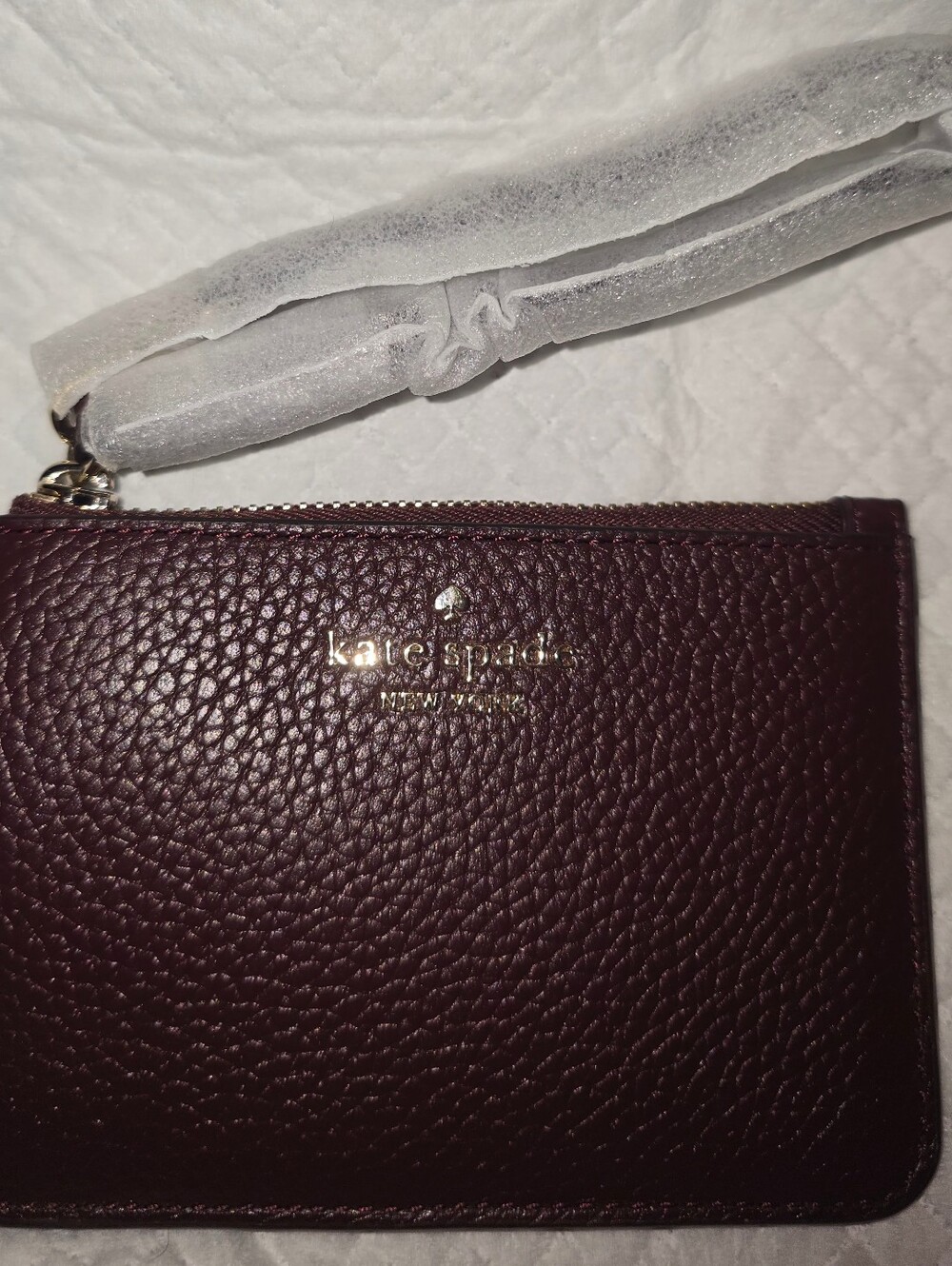 NWT Kate Spade Small Cardholder Wristlet Cherrywood Pebbled Leather